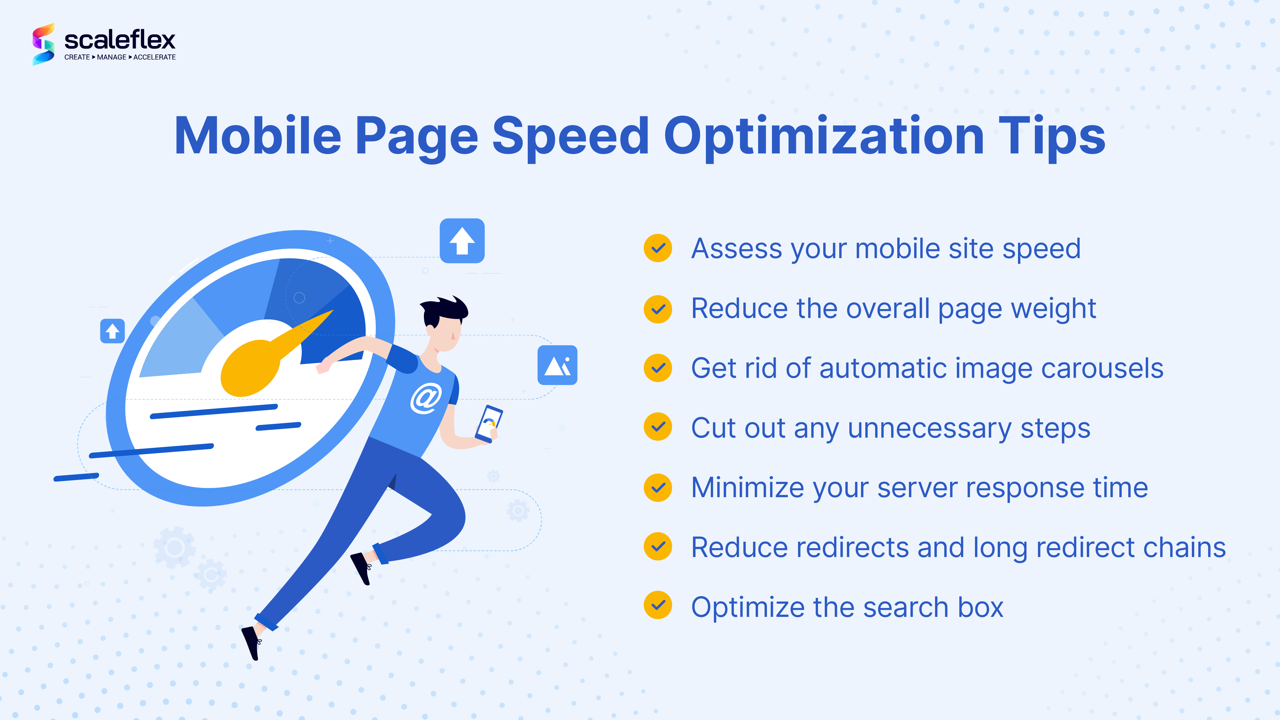 Mobile page speed optimization tips including image compression, lazy loading, and responsive design for better performance